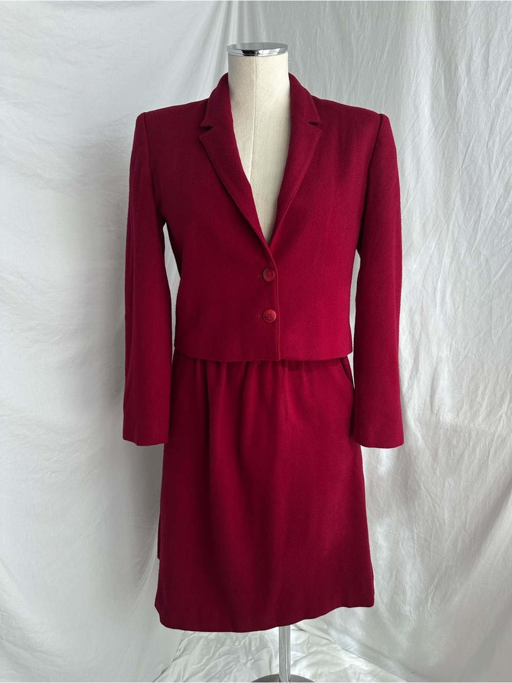 Vintage CollegeTown 100% Wool Blazer + Skirt Suit Set Berry / Burgundy Red | S/M